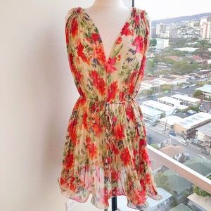 Forever 21 Floral Print Sheer Pleated Dress